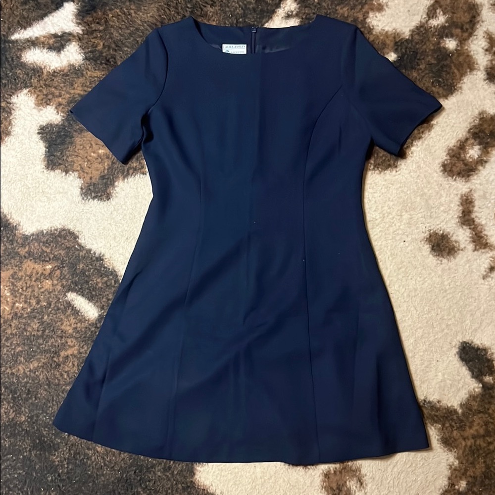 Laura Ashley Navy A-Line Wool Mini Dress
